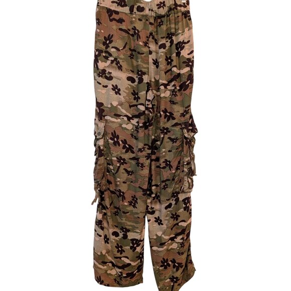 Urban Outfitters Womens Sz S Floral Camo Cargo Utility Drawstring Viscose Pants - Picture 3 of 11